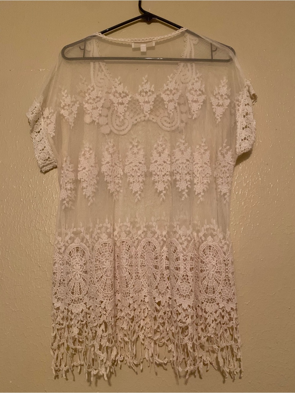 Sheer White Lace Crochet Tunic Top (M)